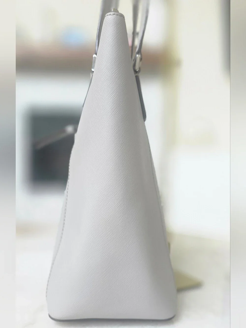 Kate Spade Cameron Pocket Tote Gray Saffiano Leather Handbag Purse.